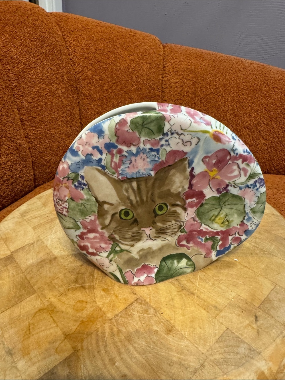Floral Cat Ceramic Vase - Pink & Green
